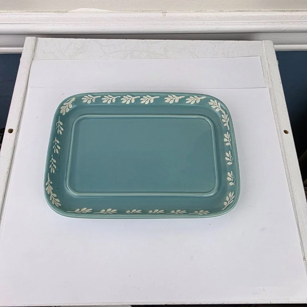 Catherine Malandrino Teal Stoneware Cheese Butter Dish